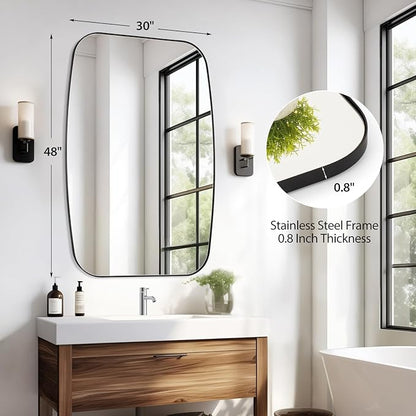 Black Oval Mirror, Oblong Bathrrom Mirror Modern Anti Rust - Image 3