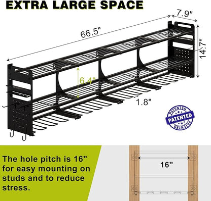 64" Power Tool Organizer Wall Mount, 16 Slots, 3-Tier Drill & Cordless Tool - Image 2