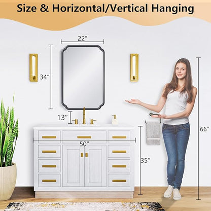 22x34 Inch Black Bathroom Mirror, Metal Framed Wall Mirror - Image 5