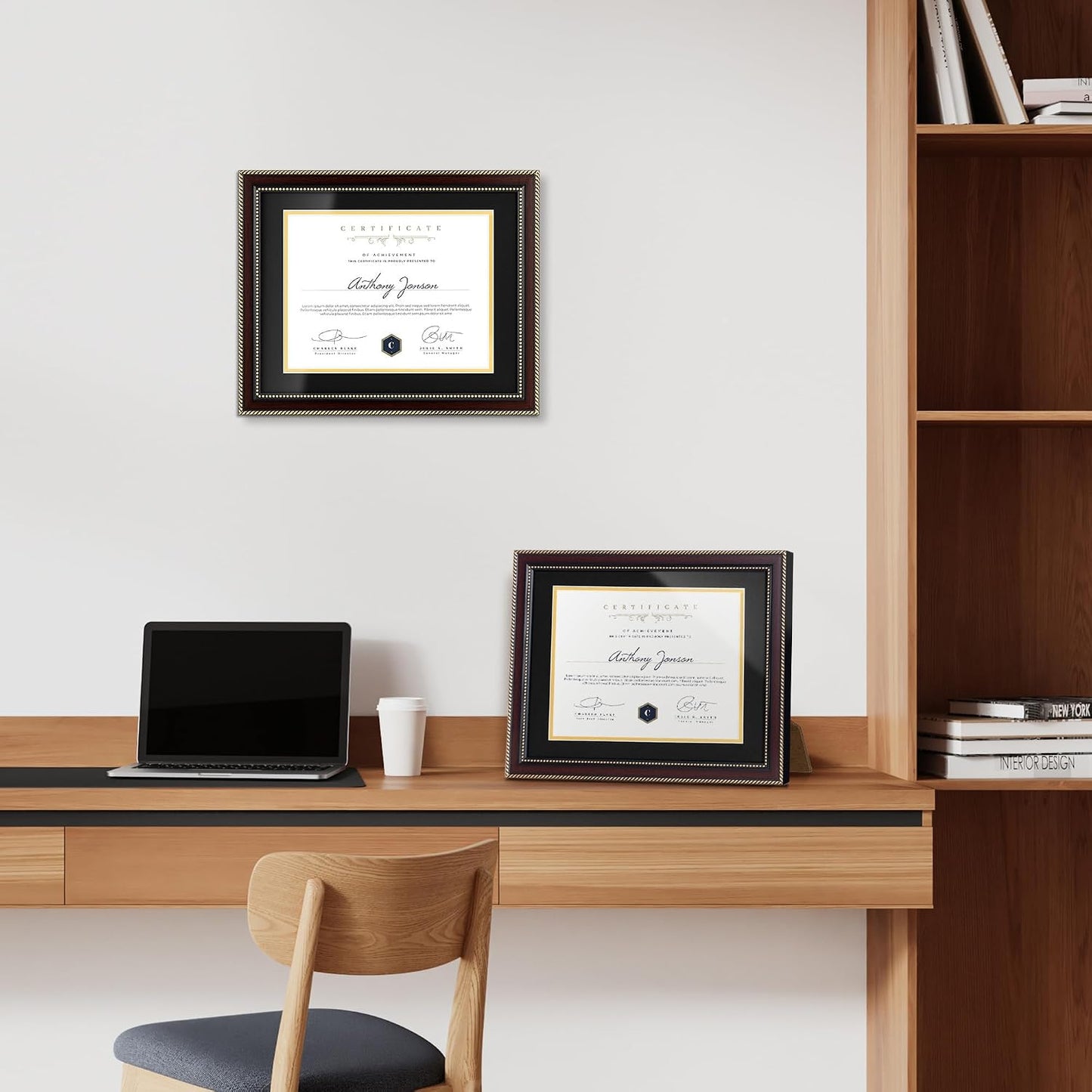 8.5x11 Diploma Frame with Black over Gold Mat or Full Display 11x14 Document Certificate Frame for Diploma Degree with HD Tempered Glass Graduation Picture Frame for Wall, Mahogany