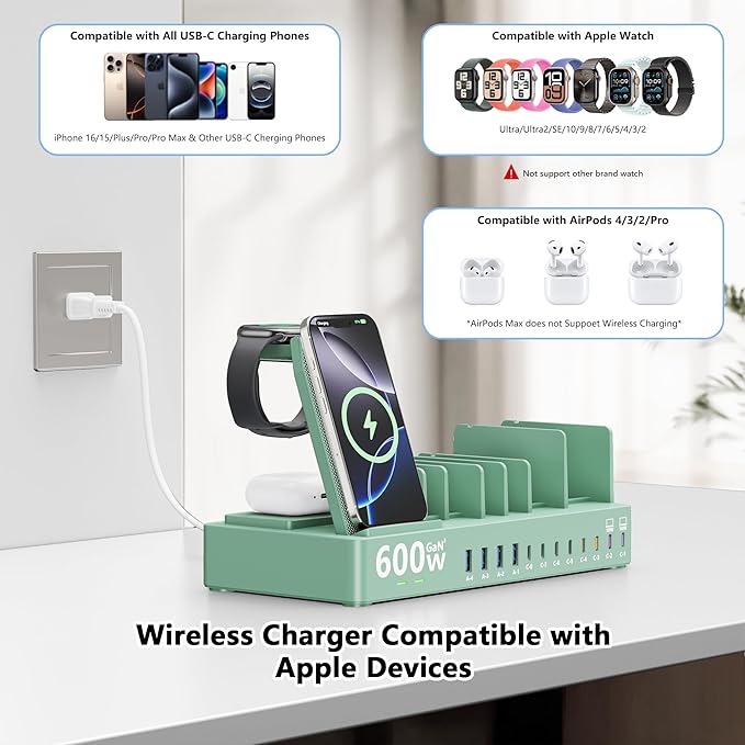 600w Charging Station for Multiple Devices, 15 in 1 Wireless Charger - Image 5