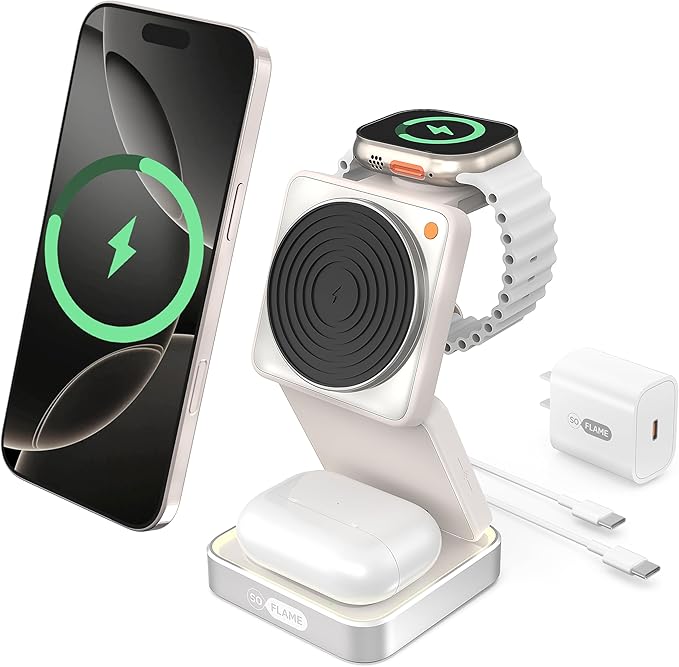 SoFlame 3 in 1 Magnetic Wireless Charging Station by Unknown
