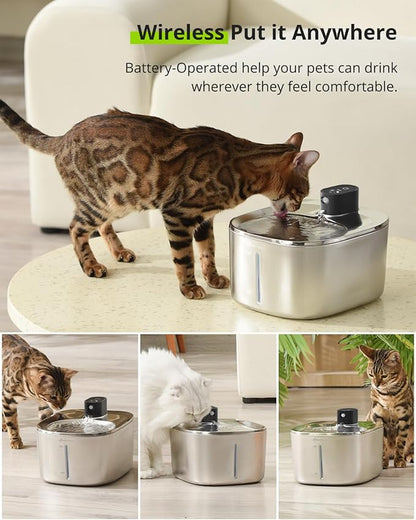 Wireless Cat Water Fountain Stainless Steel, 135floz/4L Battery Operated - Image 2