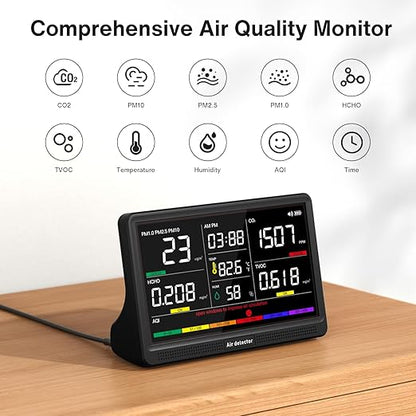 16 in 1 Air Quality Monitor Indoor 7" Display 9 AQI+7 AQI Alerts, CO2 Monitor - Image 2
