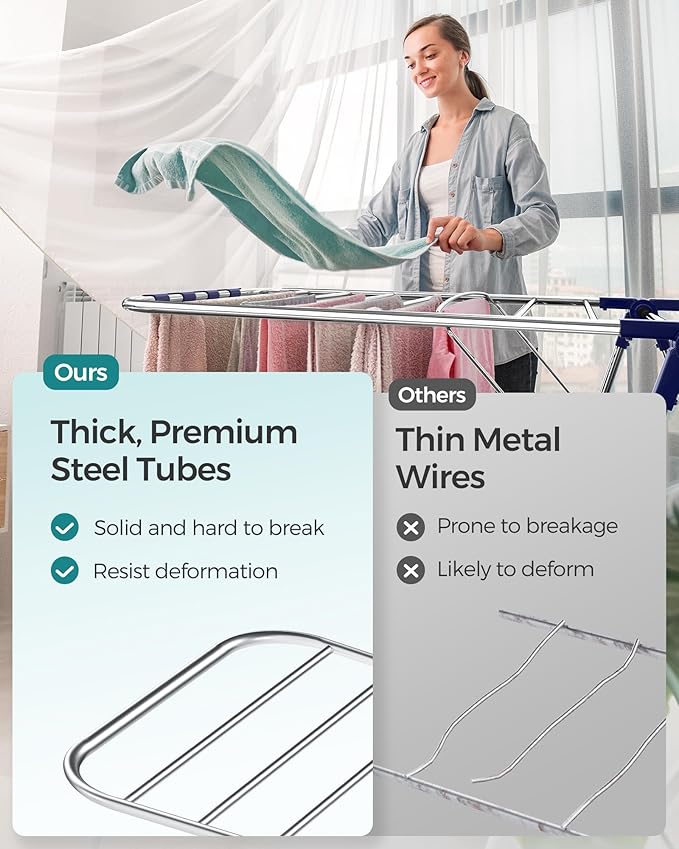 SONGMICS Clothes Drying Rack, Foldable 2-Level Laundry Drying Rack, - Image 9