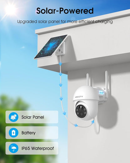 arcctv solar security cameras wireless outdoor 4mp 2.5k shown in use