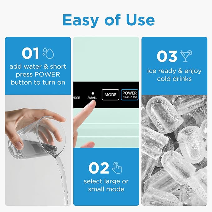 Midea MERI26B1AGN Countertop Bullet-Ice Maker, 8 Ice Bullets Ready in 6 Minutes - Image 6