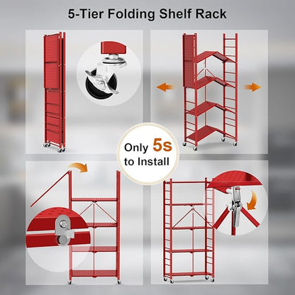 Storage Shelves with 20 Hooks, 5-Tier Foldable Shelves - Image 6