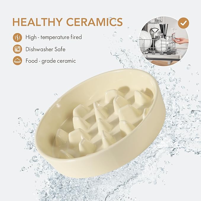 Ceramic 3.2 Cup Raised Slow Feeder Dog Bowl Set, Elevated 8.2inch Bowl and - Image 4