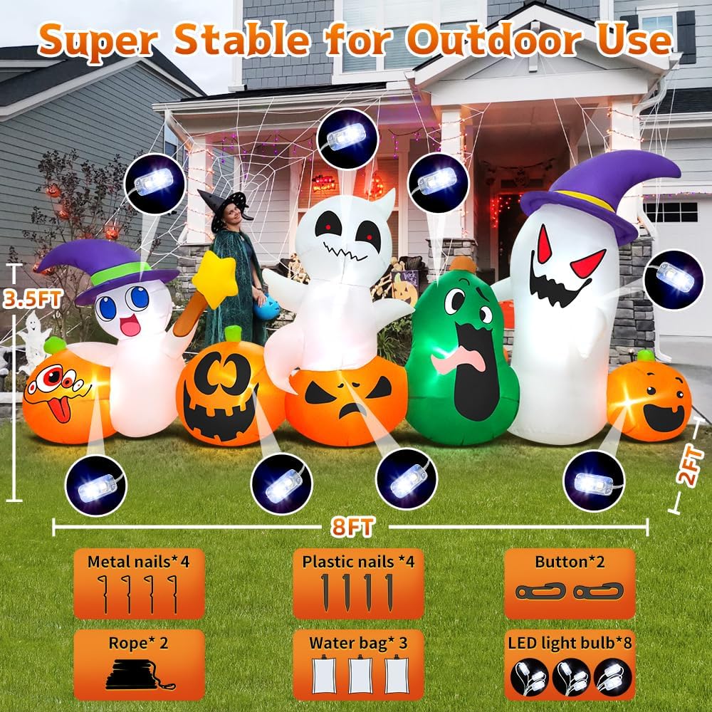 8 FT Halloween Inflatables Blow up Outdoor Decoration, Inflatable Ghost with ...