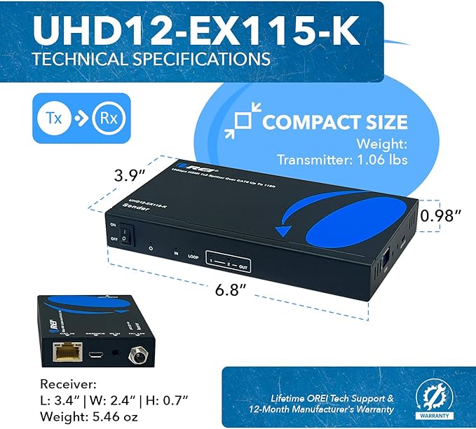 OREI 1x2 HDMI Extender Splitter 4K by Multiple Over Single Cable CAT6/7 4K@60Hz - Image 5