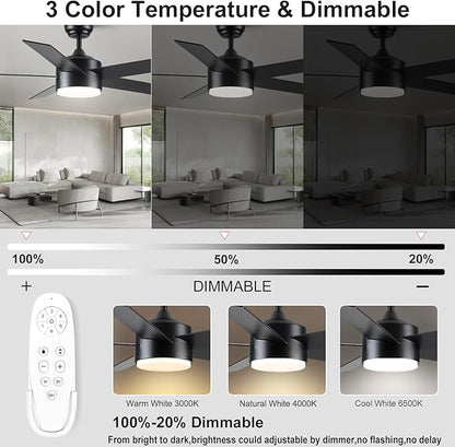 POCHFAN 52 inch Black Ceiling Fans - Image 3