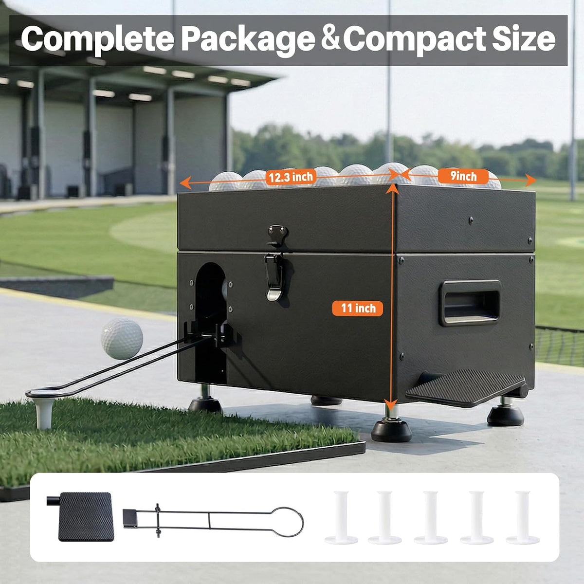 range reload golf ball dispenser, automatic golf ball on a desk or shelf