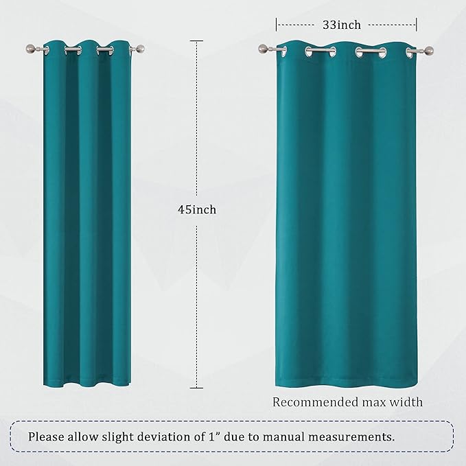 DUALIFE Teal Curtains 45 Inch Length 2 Panels Set Room Darkening Grommet - Image 6