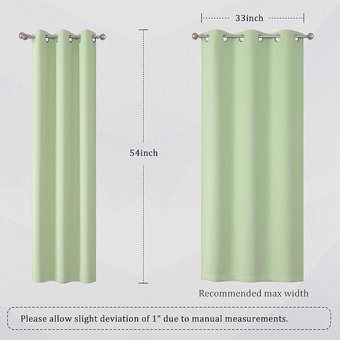 DUALIFE Light Green Short Curtains 54 inch Length Room Darkening Bedroom Narrow - Image 6