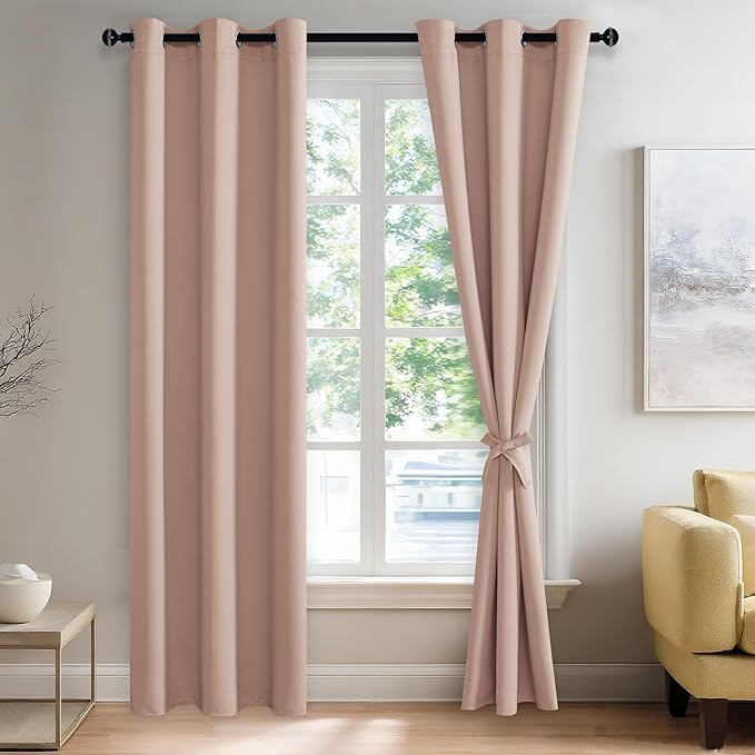 JIUZHEN Blackout Curtains with Tiebacks by JIUZHEN