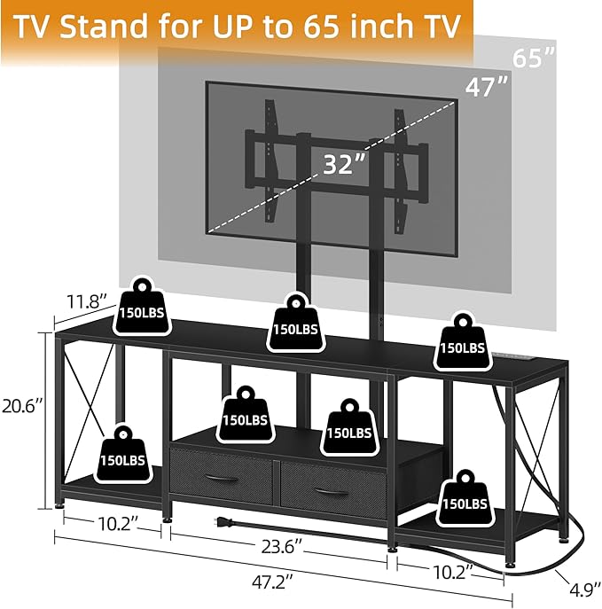 GYIIYUO LED TV Stand with Mount and Power Outlet & Fabric Drawers - Image 2