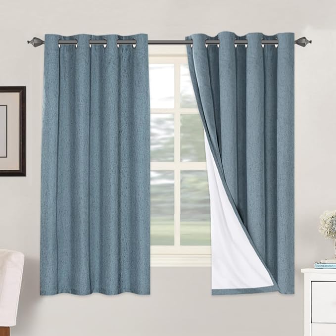 H.VERSAILTEX Linen Blackout Curtains 63 Inches Long 100% Blackout Thermal by HVERSAILTEX