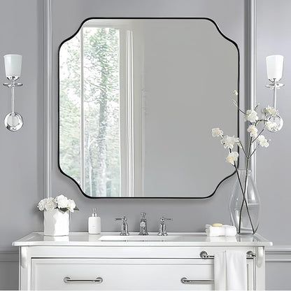 ANDY STAR 30"x30" Chrome Square Mirror, Polished Nickel Scalloped Bathroom - Image 3