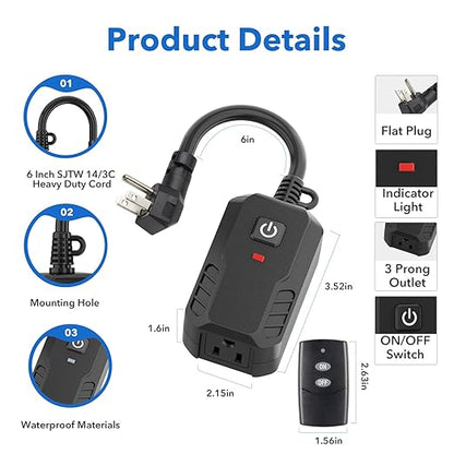 BN-LINK Outdoor Remote Control Outlet Plug Black, Indoor Wireless Outlet Switch - Image 6