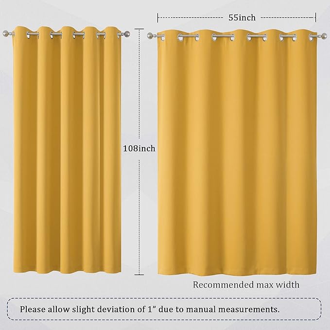 DUALIFE Yellow Curtains 108 Inches Long 2 Panels Blackout Curtain Panels - Image 6