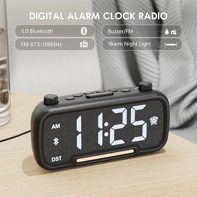 ROCAM Alarm Clock Radio with FM Radio, Sleep Timer, Auto Scan 20 Presets & - Image 2