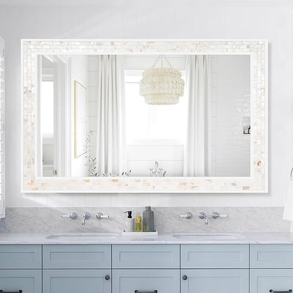Tanmicoshomy 30 x 48 Inch White Bathroom Mirror, Natural Shell Framed - Image 7