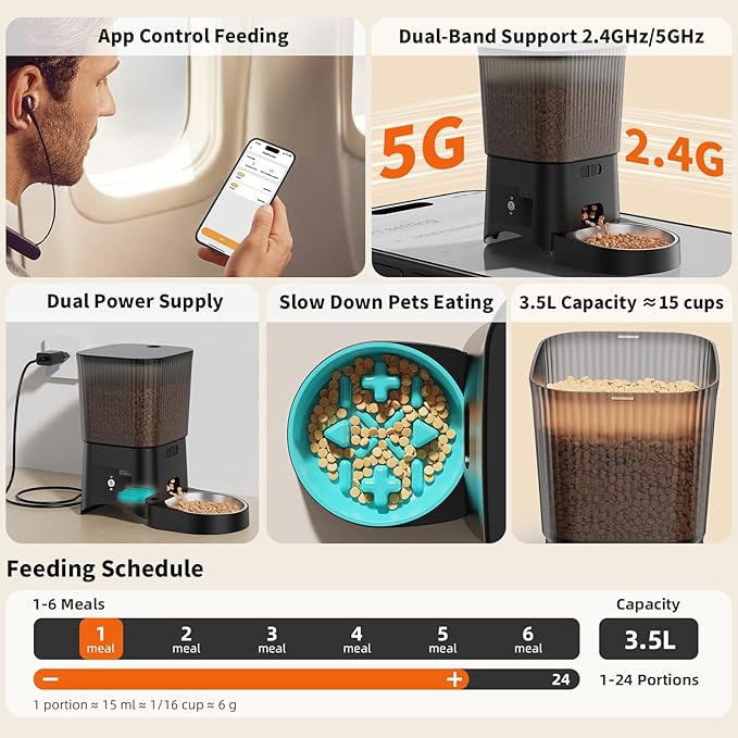 HoneyGuaridan Automatic Cat Feeder, 5G WiFi Cat Food Dispenser - Image 4