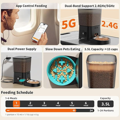 HoneyGuaridan Automatic Cat Feeder, 5G WiFi Cat Food Dispenser - Image 4