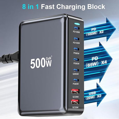 500W USB C Fast Charger Block, 8 Port USB Charging Station, GaN Ⅲ Pro Double - Image 3