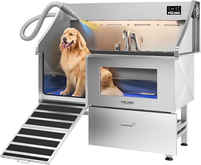 POLIMO Dog Wash Station with Pet Dryer & LED, Professional Dog Bathing Station by BathTimeMadeEasy