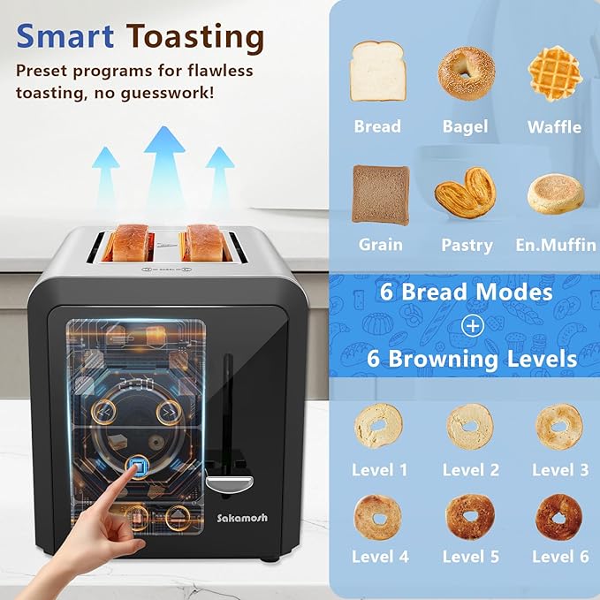 Touch Screen Toaster 2 Slice, Smart Digital Toasters, 6 Browning Levels & 6 - Image 3