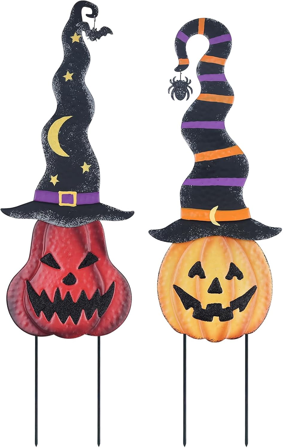 YEAHOME Halloween Decorations Outdoor, 2 Pack Metal Pumpkin Garden Stakes wit...