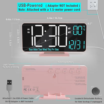 KOSUMOSU Clock for Bedroom, 6.7in Digital Alarm Clock, Auto Dimming, Room - Image 4