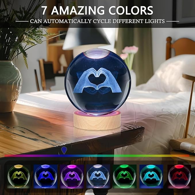 Kopesmsy 3D Crystal Ball Lamp, 3.15 inch 3D K9 Crystal Ball Night Light - Image 3