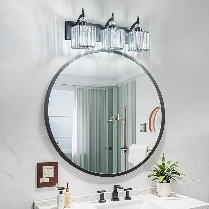 BBLLWJ Modern Bathroom Vanity Light 3-Light Black Crystal Light Fixtures Over - Image 3