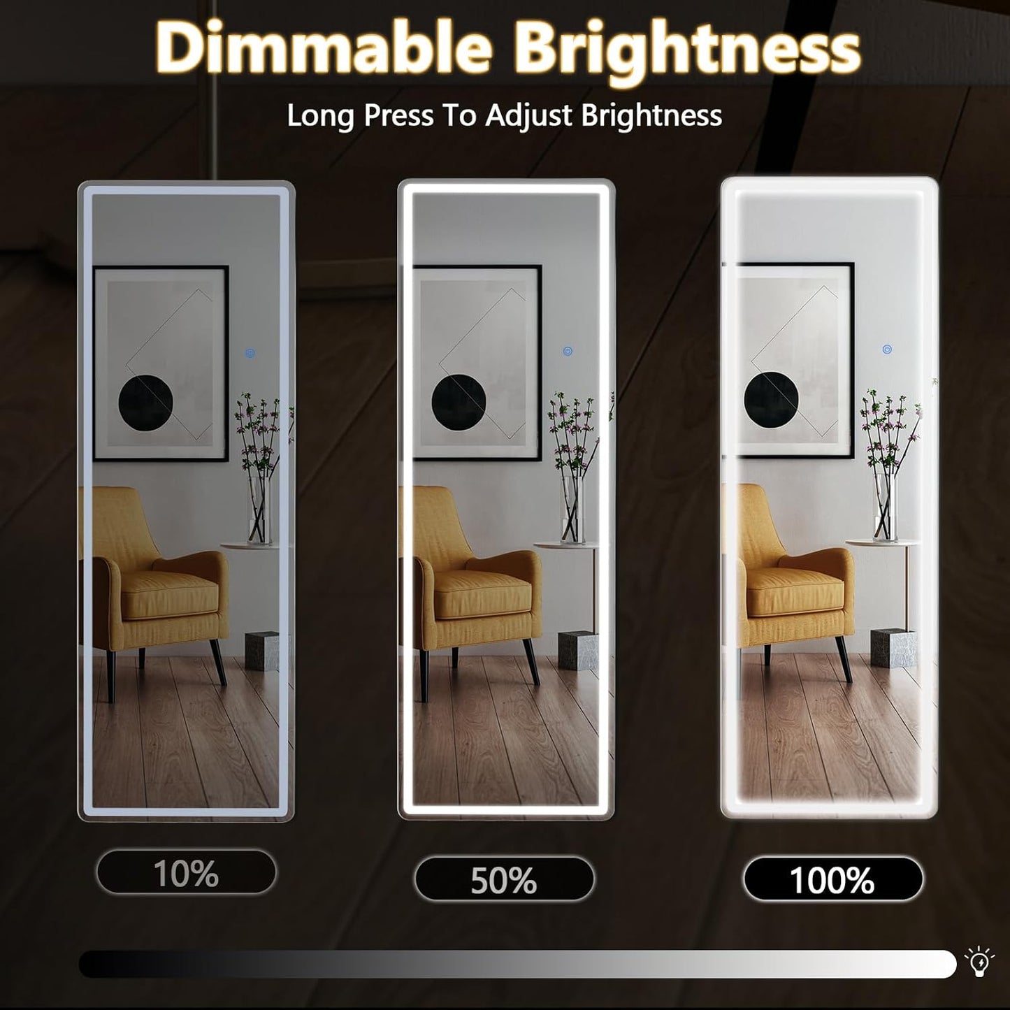 Sweetcrispy Full Length Mirror with LED Lights, 61"x17" Lighted Full Body Floor Mirror with Dimming & 3 Color Lighting, Stand for Bedroom, Dressing Room