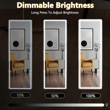 Sweetcrispy Full Length Mirror with LED Lights, 61"x17" Lighted Full Body Floor Mirror with Dimming & 3 Color Lighting, Stand for Bedroom, Dressing Room
