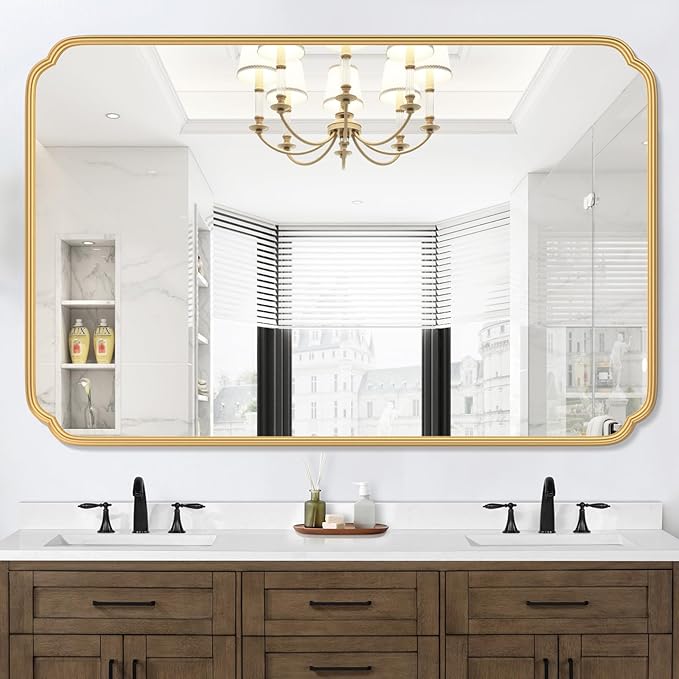 55X36 Inch Gold Metal Framed Bathroom Mirror by FerytangeHome