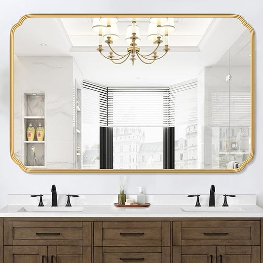 55X36 Inch Gold Metal Framed Bathroom Mirror by FerytangeHome