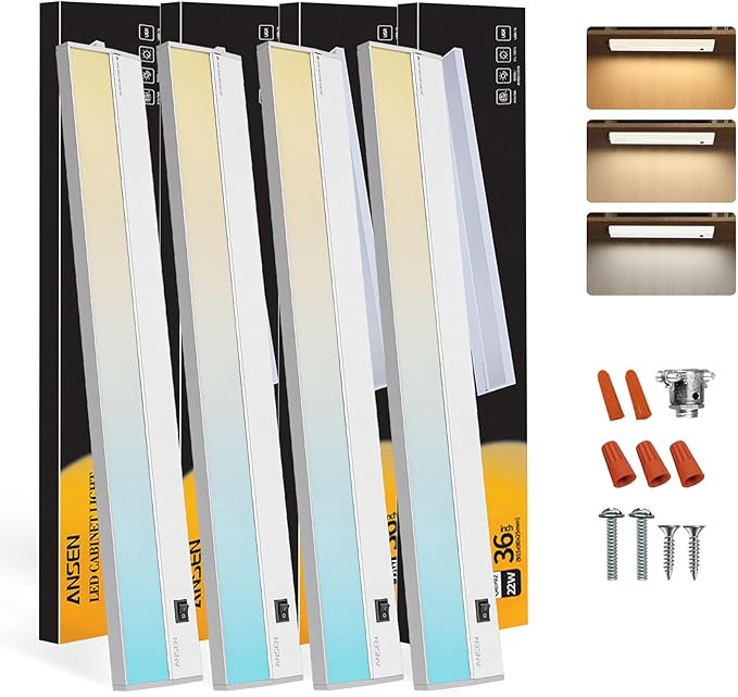 Ansen 4Packs of Under Cabinet Lighting Hardwired, 36IN 22W 1426LM, Dimmable Led by ANSEN