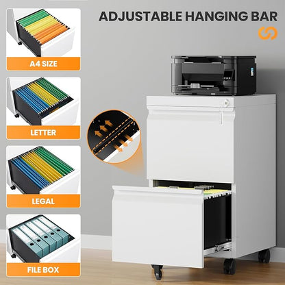 2 Drawer File Cabinet with Lock, Rolling File Cabinets - Image 5