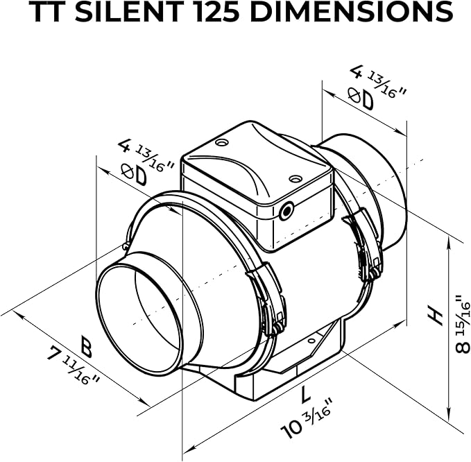 VENTS-US TT Silent 125-5" Inline Duct Fan, 199 CFM, 2-Speed Built-In Switch - Image 3
