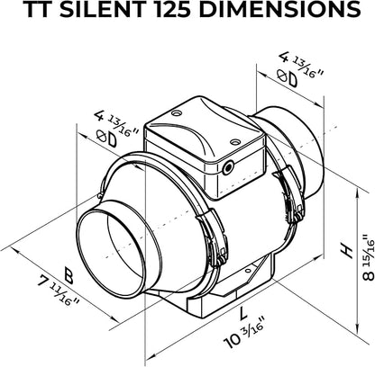 VENTS-US TT Silent 125-5" Inline Duct Fan, 199 CFM, 2-Speed Built-In Switch - Image 3