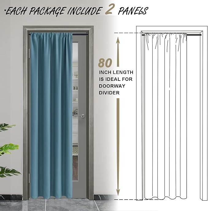 JIUZHEN Blackout Doorway Curtains 80 inch Length - Image 2