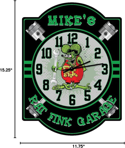 Decorative Concepts Rat Fink Green Garage Wall Clock Sign - Customized