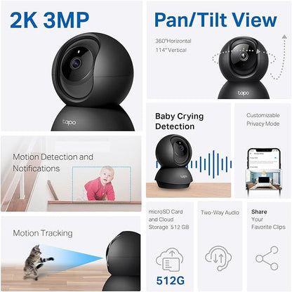 Tapo 2K Indoor Pan/Tilt Wired Security Camera - Image 2
