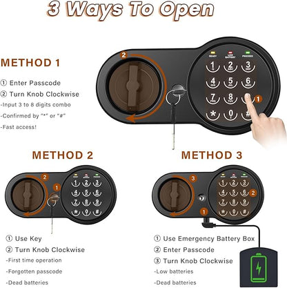 Safe Box with Fireproof Waterproof Bag, Home Safe with Keys & Pass Code & Wall - Image 5