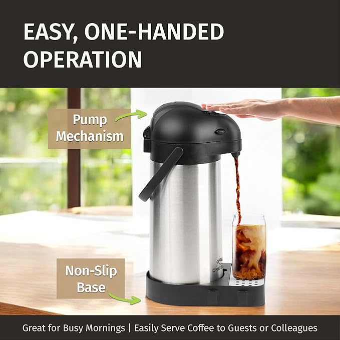 Airpot Coffee Dispenser with Pump & Tray - 102oz/3L Coffee Carafe with Pump - - Image 8