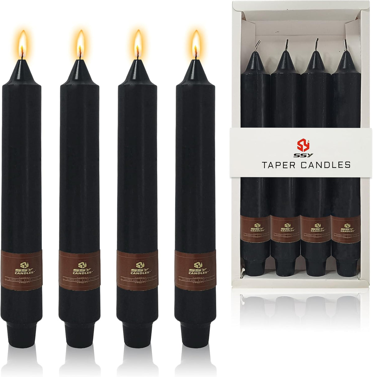 Black Halloween Taper Candles 4 Pack Hand-Poured 9 Inch Unscented Long Tapere...